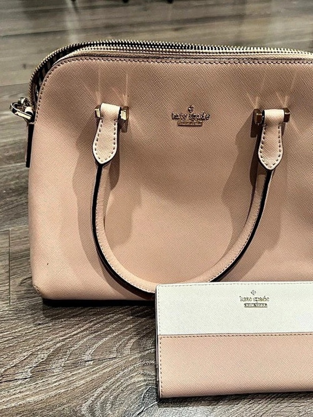 Kate Spade Sadie Dome Satchel & Wallet Set in Pink & White